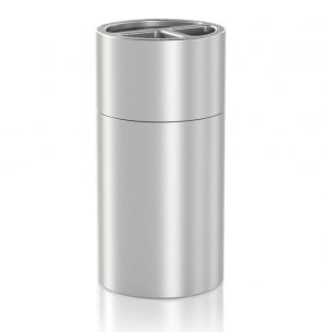 Clinic Duo Abfallbehälter-60 + 60L Abfallbehälter aus Aluminium. Das Produkt besteht aus einem Hauptkörper, einem Kopf und inneren Abfallbehältern.